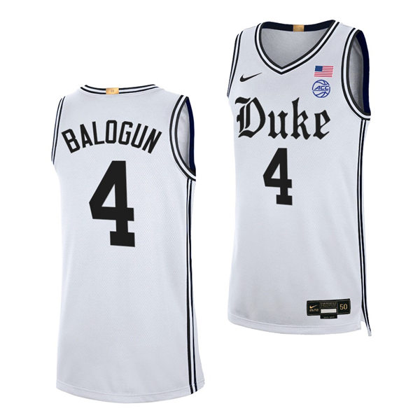 Mens Duke Blue Devils #4 Elizabeth Balogun White Brotherhood uniform Jersey