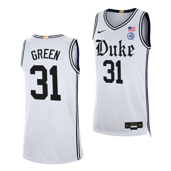 Mens Duke Blue Devils #31 Nyah Green White Brotherhood uniform Jersey