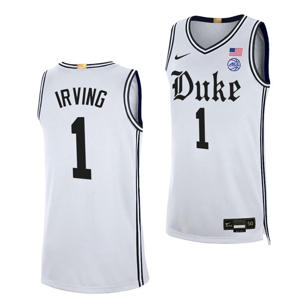 Mens Duke Blue Devils #1 Kyrie Irving White Brotherhood uniform Jersey