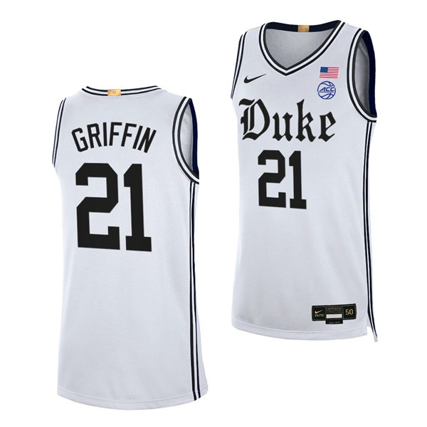 Mens Duke Blue Devils #21 AJ Griffin White Brotherhood uniform Jersey