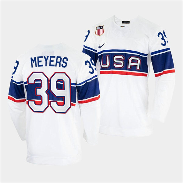 Men's USA Hockey #39 Ben Meyers Nike White 2022 Beijing Winter Olympic Jersey