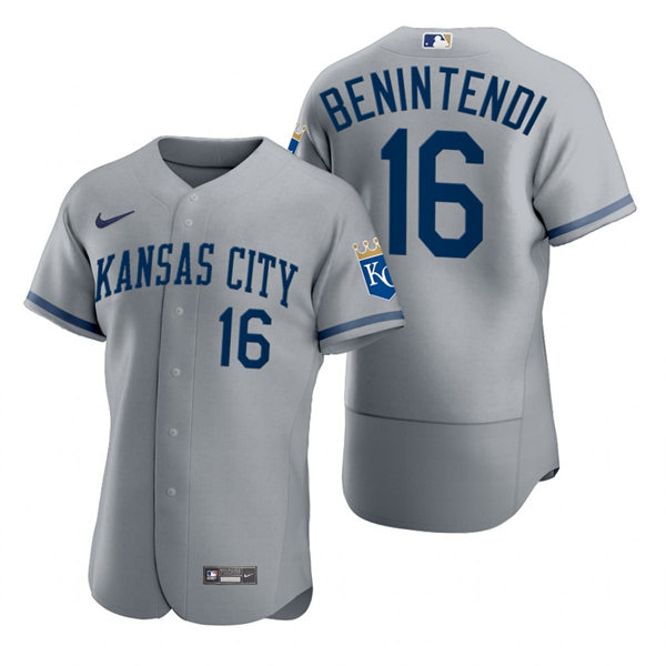 Mens Kansas City Royals #16 Andrew Benintendi Nike 2022 Gray Road FlexBase Player Jersey
