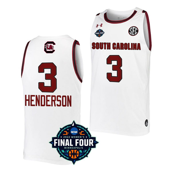 Unisex South Carolina Gamecocks #3 Destanni Henderson White NCAA 2022 March Madness Final Four Basketball Jersey