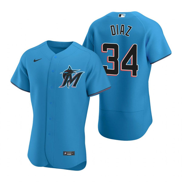 Mens Miami Marlins #34 Lewin Diaz Nike Blue Alternate FlexBase Player Jersey
