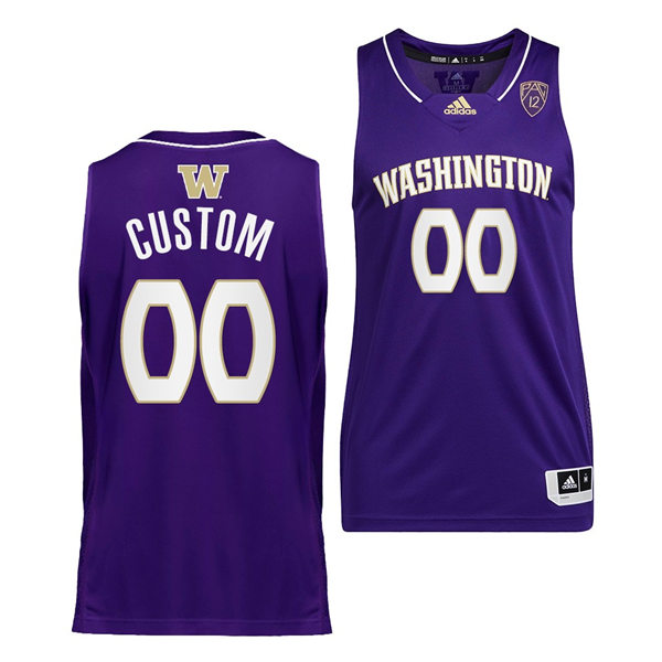 Mens Youth Washington Huskies Custom Adidas 2022 PAC12 Purple College Basketball Game Jersey