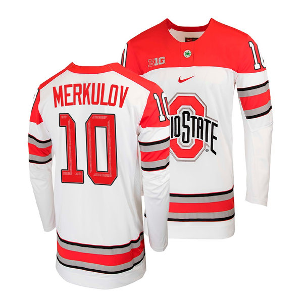 Mens Youth Ohio State Buckeyes #10 Georgii Merkulov Nike White College Hockey Game Jersey