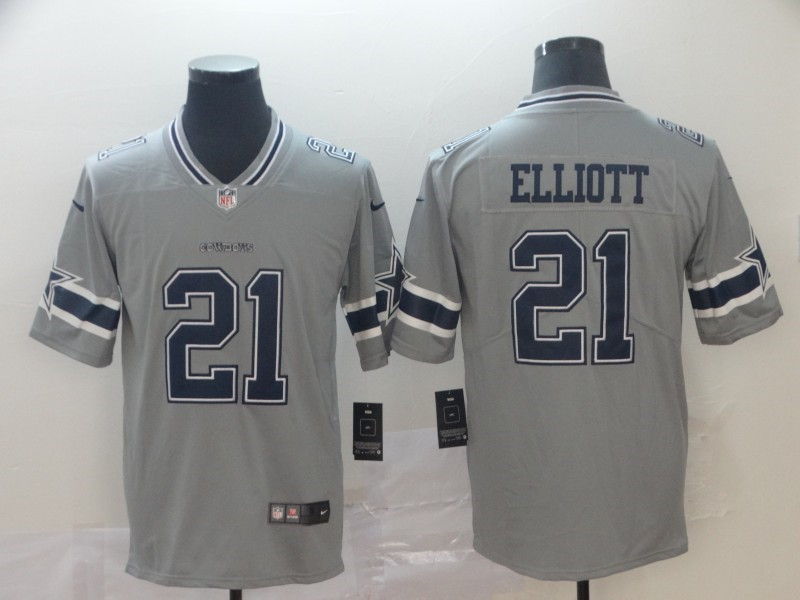 Men's #21 Ezekiel Elliott Dallas Cowboys Grey Stitched Nike Inverted Legend Jersey