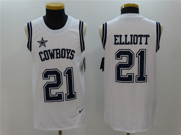 Men's #21 Ezekiel Elliott Dallas Cowboys Stitched Nike White Vest Jersey