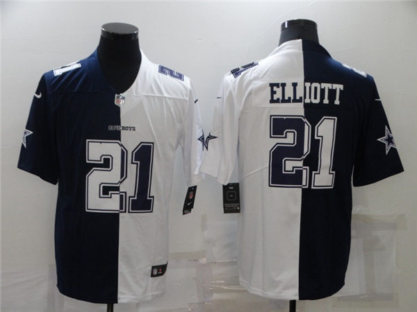 Mens #21 Ezekiel Elliott Dallas Cowboys Stitched Nike Navy White Split Two-Tone Jersey
