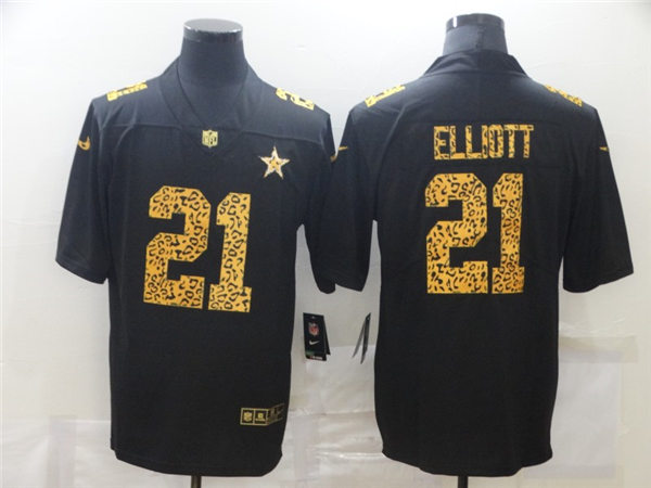 Men's #21 Ezekiel Elliott Dallas Cowboys Black Stitched Nike Leopard Fashion Football Jersey