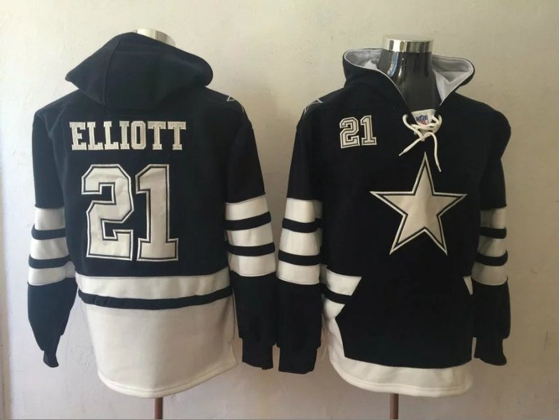 Men's #21 Ezekiel Elliott Dallas Cowboys Stitched Navy Blue Stitched Hooded Sweatshirt