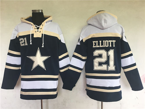 Men's #21 Ezekiel Elliott NFLPLAYERS Stitched Dallas Cowboys Navy Blue Team Color Hoodie