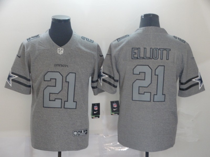 Men's #21 Ezekiel Elliott Dallas Cowboys Stitched Nike Silver Inverted Legend Jersey