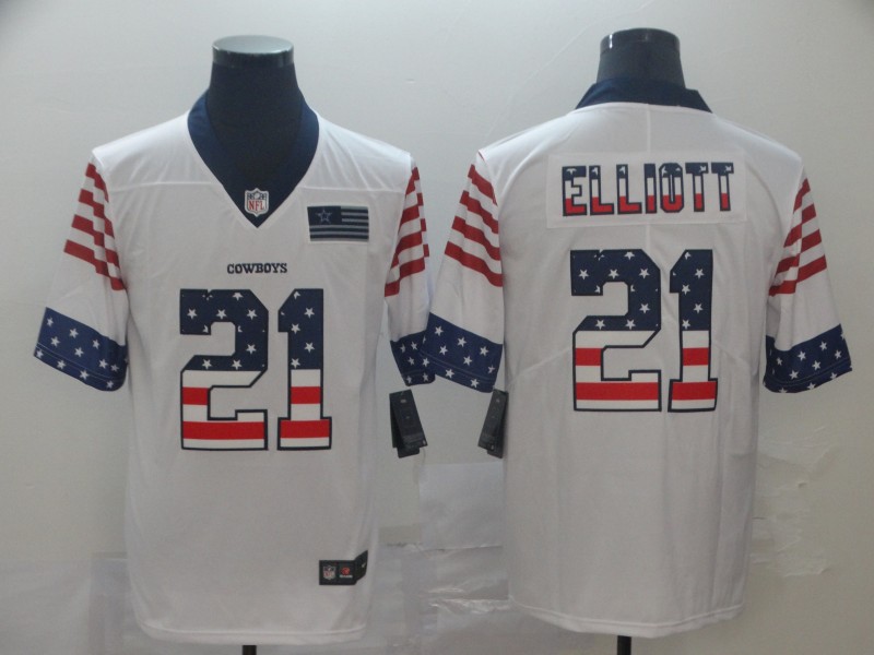 Men's #21 Ezekiel Elliott Dallas Cowboys White Stitched Nike USA Flag Retro Football Jersey