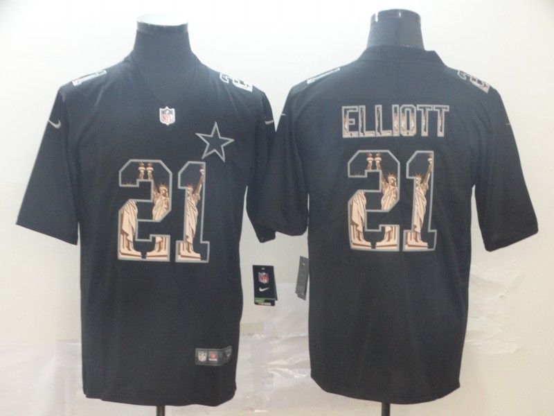Men's #21 Ezekiel Elliott Dallas Cowboys Black Stitched Nike Statue Of Liberty Legend Jersey
