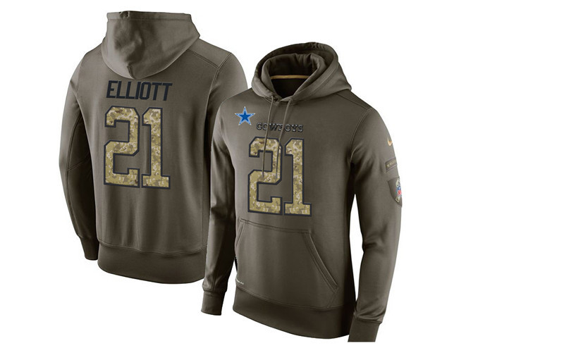 Nike #21 Ezekiel Elliott Cowboys Stitched Olive Green Salute To Service Pullover Hoodie