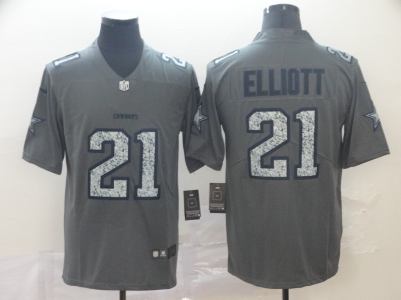 Men's #21 Ezekiel Elliott Dallas Cowboys Stitched NFL Pro Line Gray Static Fashion Jersey