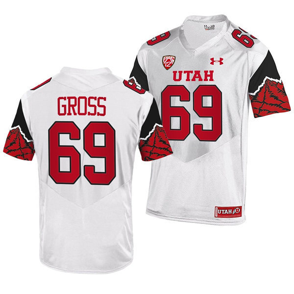 Mens Utah Utes #69 Jordan Gross White Printing Pattern Sleeves College Football Game Jersey