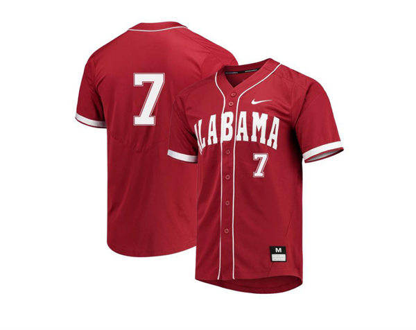 Mens Youth Alabama Crimson Tide #7 Brett Auerbach Full Button Crimson College Baseball Game Jersey