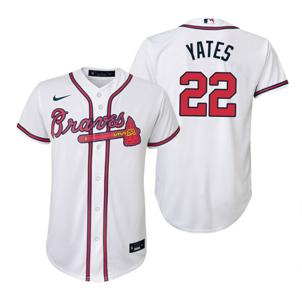 Youth Atlanta Braves #22 Kirby Yates Home White Stitched Jersey