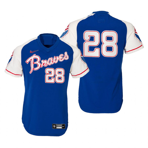 Mens Atlanta Braves #28 Matt Olson Nike Royal Pullover Cooperstown Retro Jersey