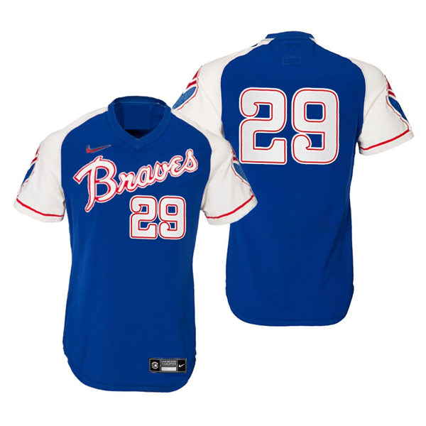 Mens Atlanta Braves #29 John Smoltz Nike Royal Pullover Cooperstown Retro Jersey