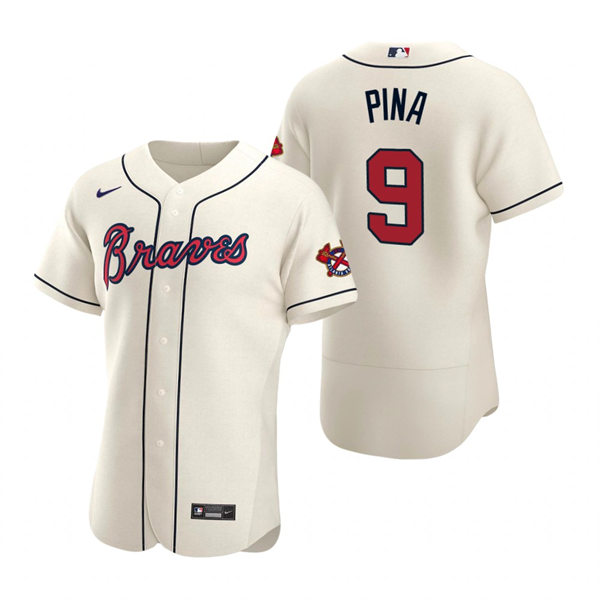 Mens Atlanta Braves #9 Manny Pina Cream Alternate Flex Base Player Jersey 