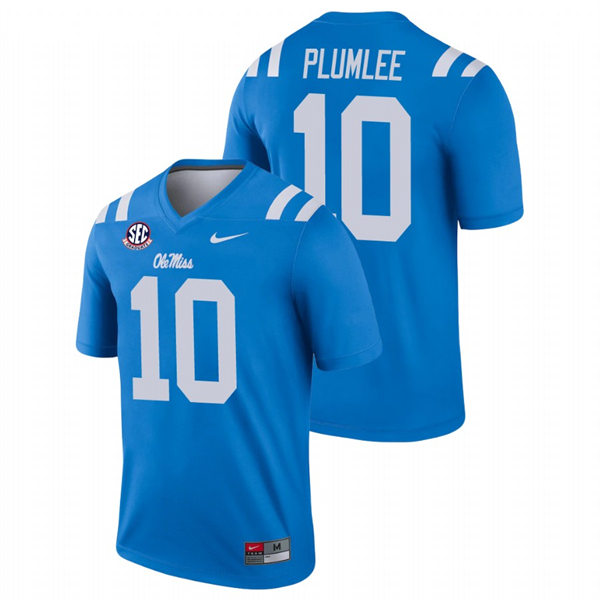 Mens Youth Ole Miss Rebels #10 John Rhys Plumlee Blue College Football Game Jersey