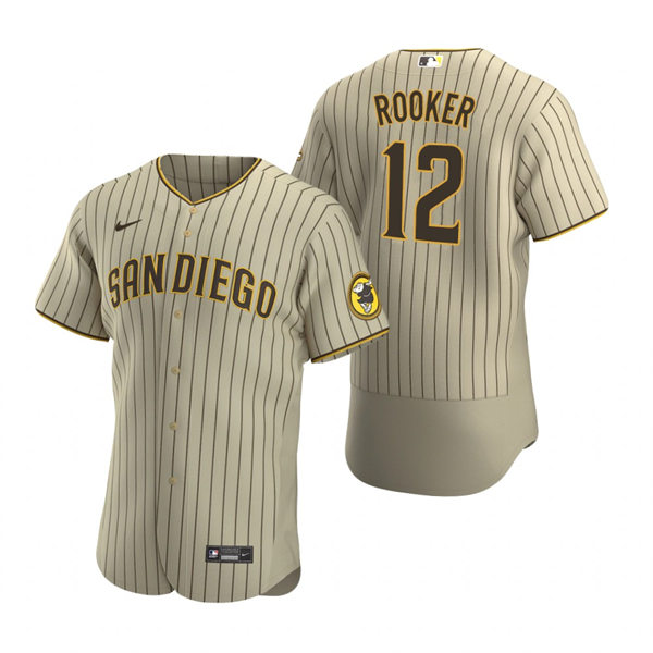 Mens San Diego Padres #12 Brent Rooker Tan Brown Alternate FlexBase Player Jersey