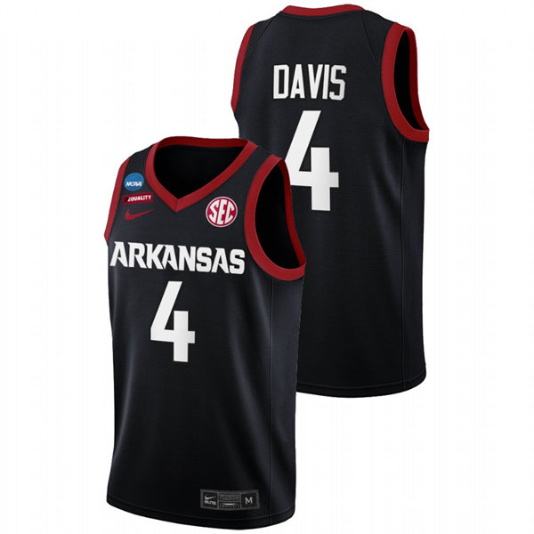 Mens Youth Arkansas Razorbacks #4 Davonte Davis Black College Basketball Game Jersey