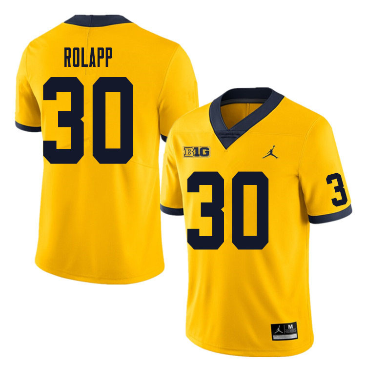 Mens Michigan Wolverines #30 Will Rolapp Maize College Football Game Jersey