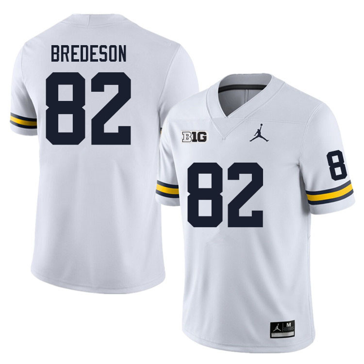 Mens Michigan Wolverines #82 Max Bredeson White College Football Game Jersey