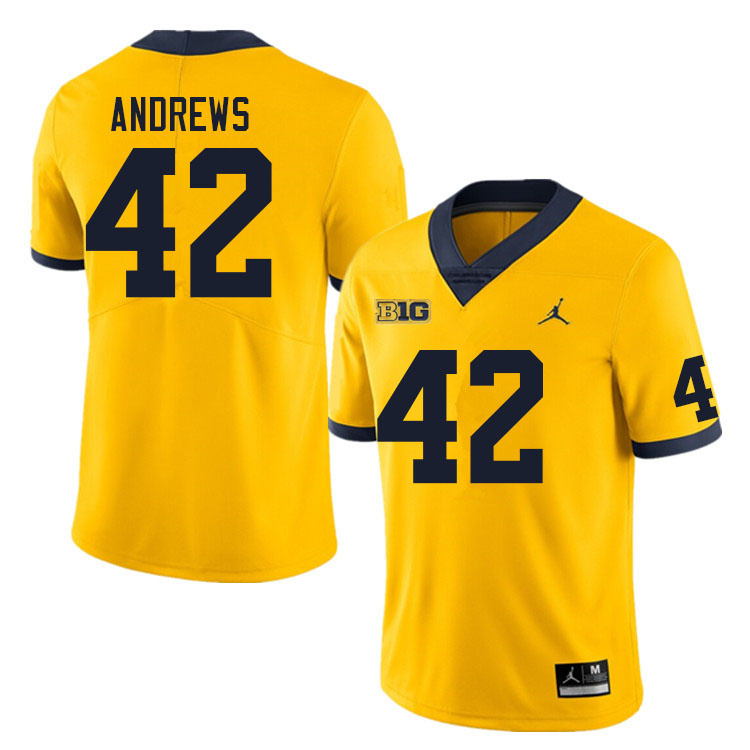 Mens Michigan Wolverines #42 Trevor Andrews Maize College Football Game Jersey