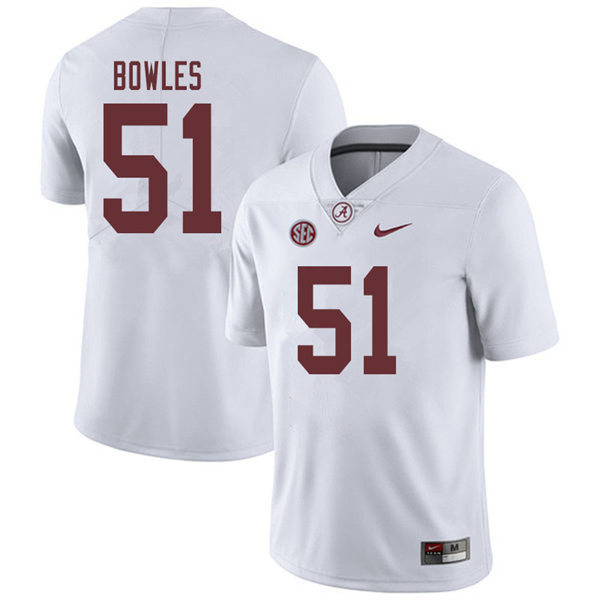 Men's Youth Alabama Crimson Tide #51 Tanner Bowles White College Football Game Jersey