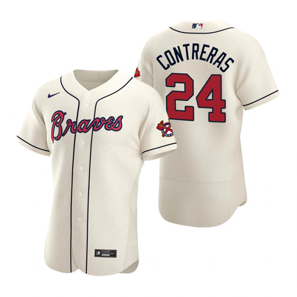 Men's Atlanta Braves #24 William Contreras Cream Alternate Flex Base Jersey