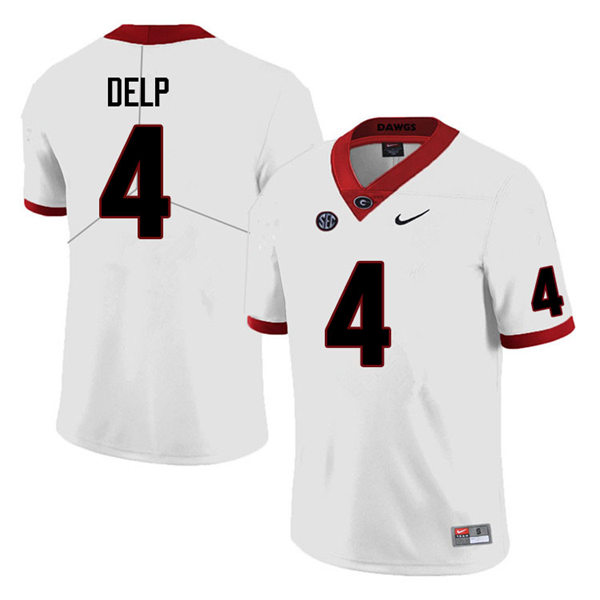 Mens Georgia Bulldogs #4 Oscar Delp College Football Game Jersey White