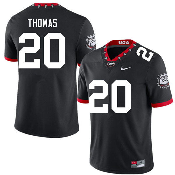 Mens Georgia Bulldogs #20 JaCorey Thomas Black Alternate Mascot 100th Anniversary College Football Game Jersey