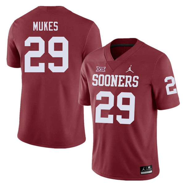 Mens Youth Oklahoma Sooners #29 Jordan Mukes 2022 Crimson College Football Game Jersey
