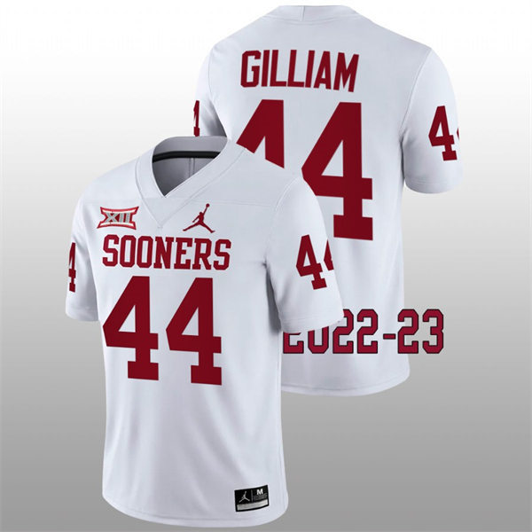 Mens Youth Oklahoma Sooners #44 Kelvin Gilliam 2022 White College Football Game Jersey