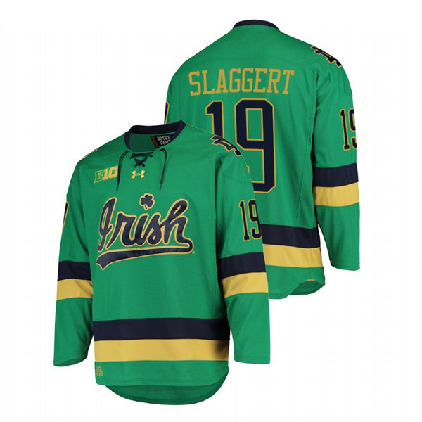Mens Notre Dame Fighting Irish #19 Landon Slaggert Green College Hockey Game Jersey