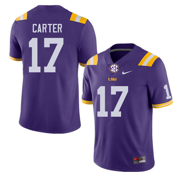 Mens Youth LSU Tigers #17 Zavier Carter College Football Game Jersey Purple