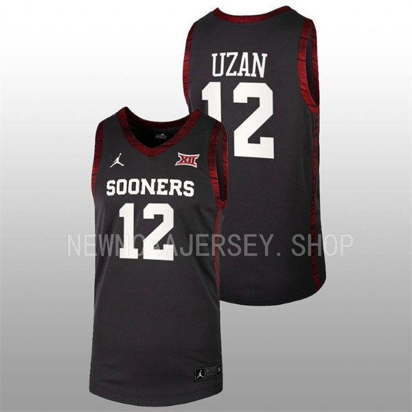 Mens Youth Oklahoma Sooners #12 Milos Uzan 2022-23 College Basketball Game Jersey Black