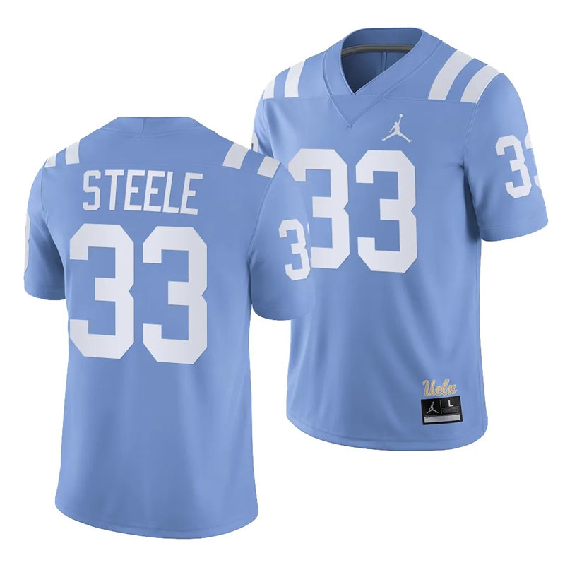Mens Youth UCLA Bruins #33 Carson Steele 2023 Light Blue College Football Homecoming throwback uniforms Jersey