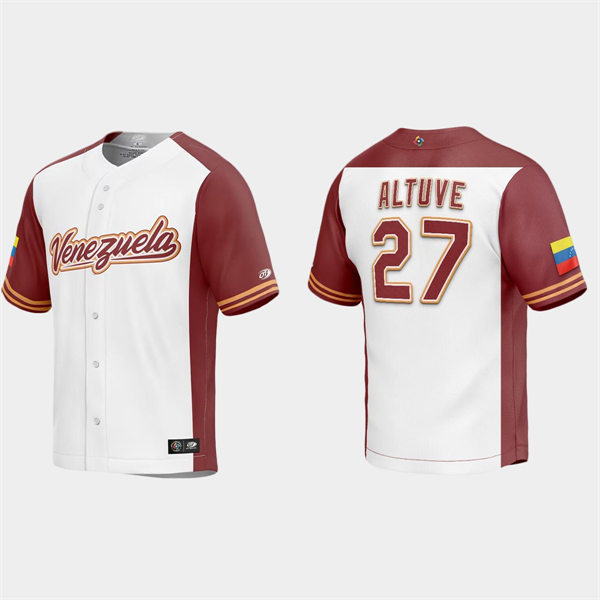 Mens Youth Venezuela #27 Jose Altuve Venezuela Baseball 2023 World Baseball Classic Replica Jersey - White
