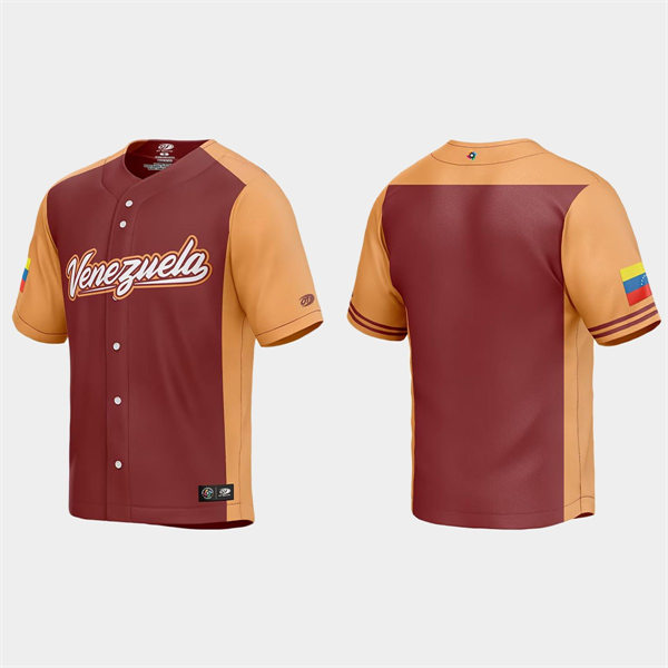 Mens Youth Venezuela Blank 2023 World Baseball Classic Team Jersey Burgundy (2)