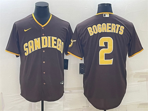 Mens San Diego Padres #2 Xander Bogaerts Brown Road FlexBase Player Jersey