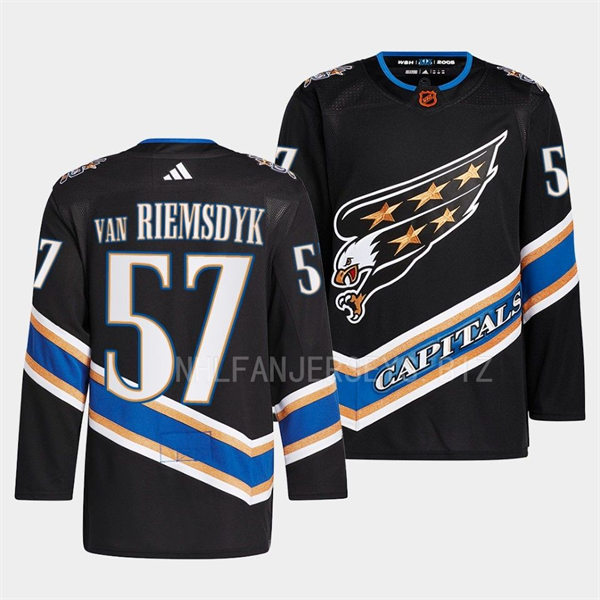 Mens Washington Capitals #57 Trevor van Riemsdyk Black 2022 Reverse Retro Primegreen Jersey