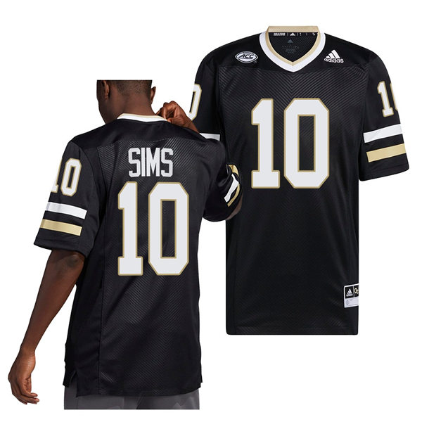 Mens Youth Georgia Tech Yellow Jackets #10 Jeff Sims Adidas 2022 Alternate Black Football Jersey