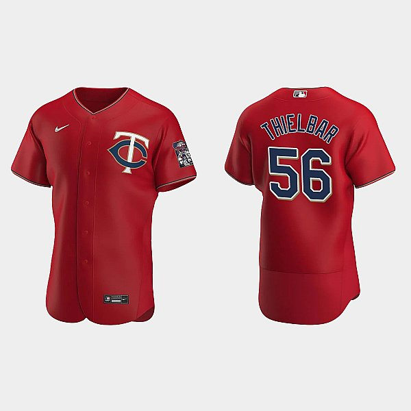 Mens Minnesota Twins #56 Caleb Thielbar Nike 2020 Red Alternate FlexBase Jersey