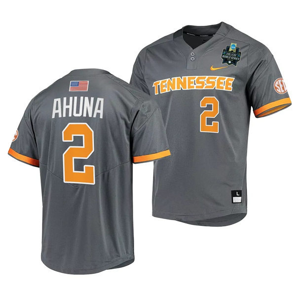 Tennessee Volunteers #2 Maui Ahuna Nike Charcoal two-Button Pullover With Name 2023 NCAA Baseball World Series Jersey